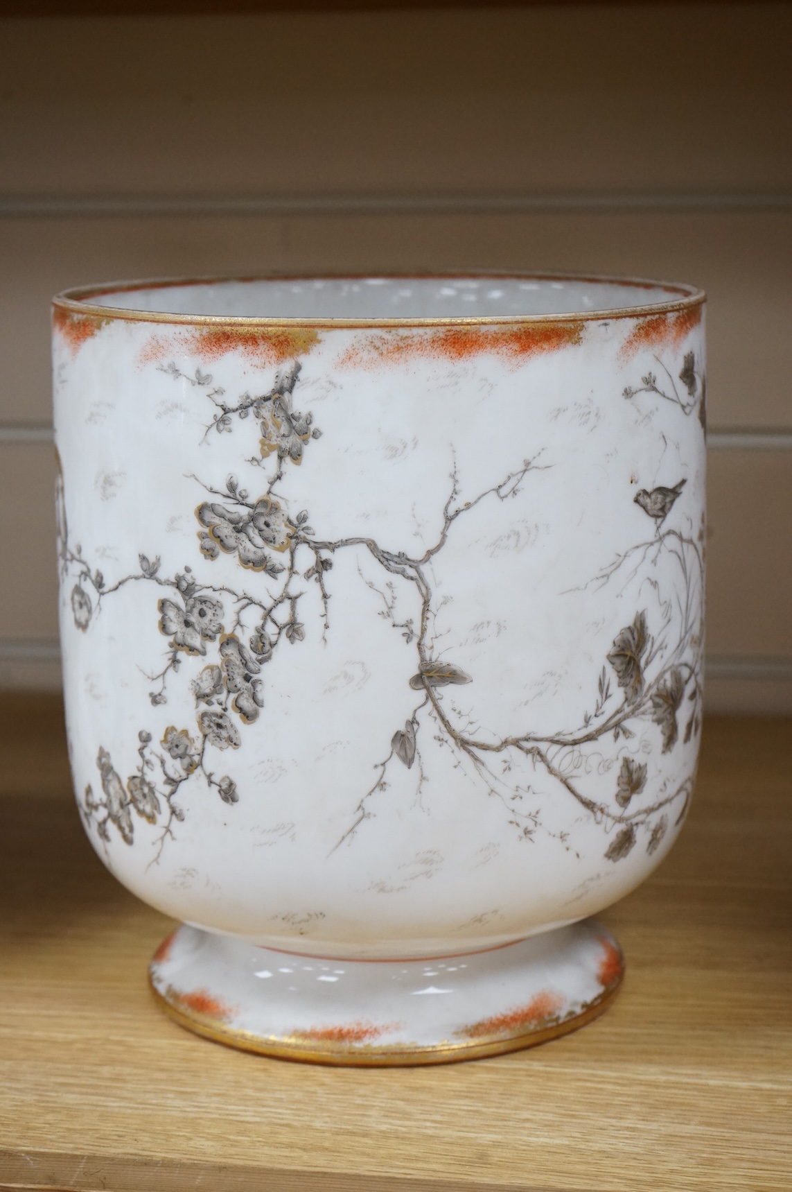 A Japanese Kutani cache pot, drainage hole to base, 21cm